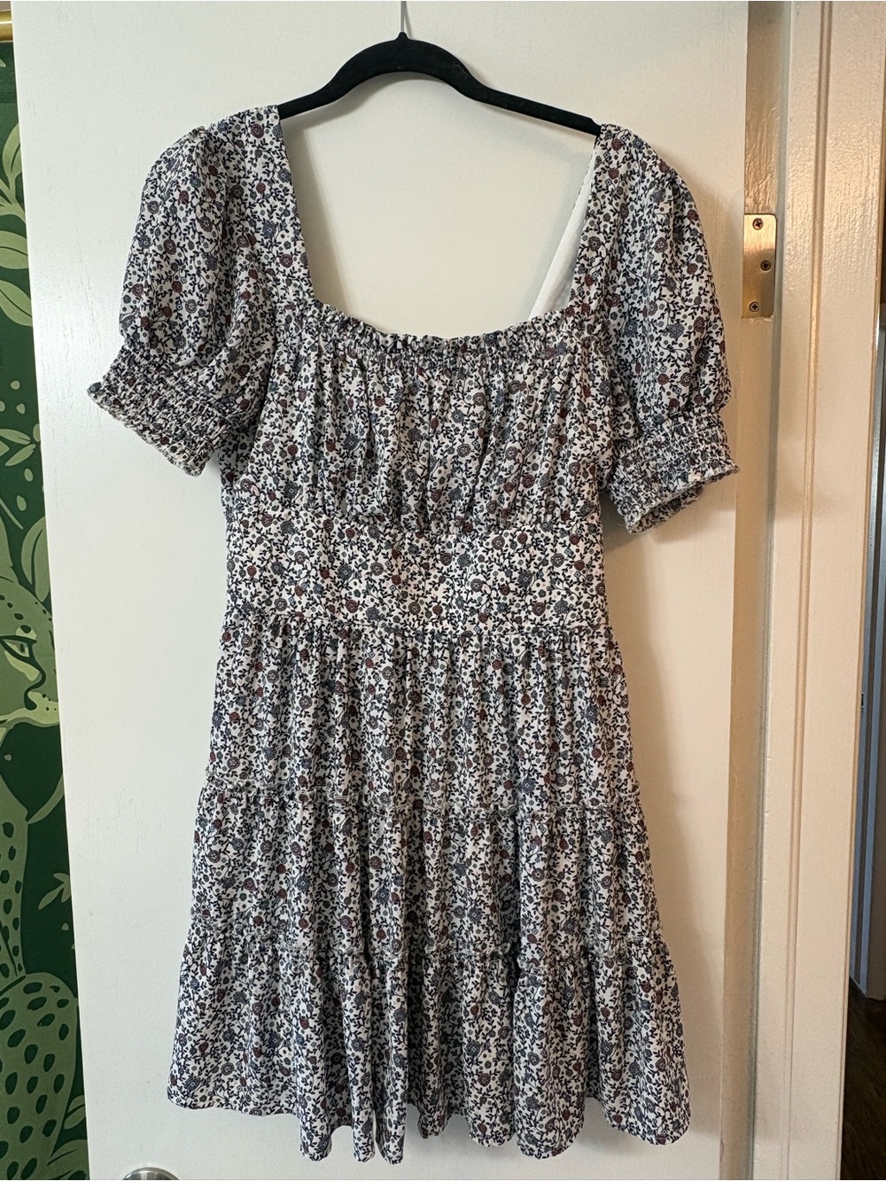 Altar'd State Cream Floral Midi Dress with Navy and Mauve Accents